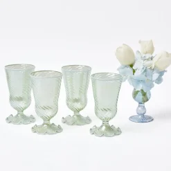 Green White Rim Frilled Glasses (Set Of 4)