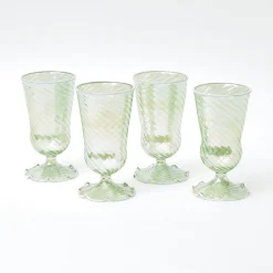 Green White Rim Frilled Glasses (Set Of 4)