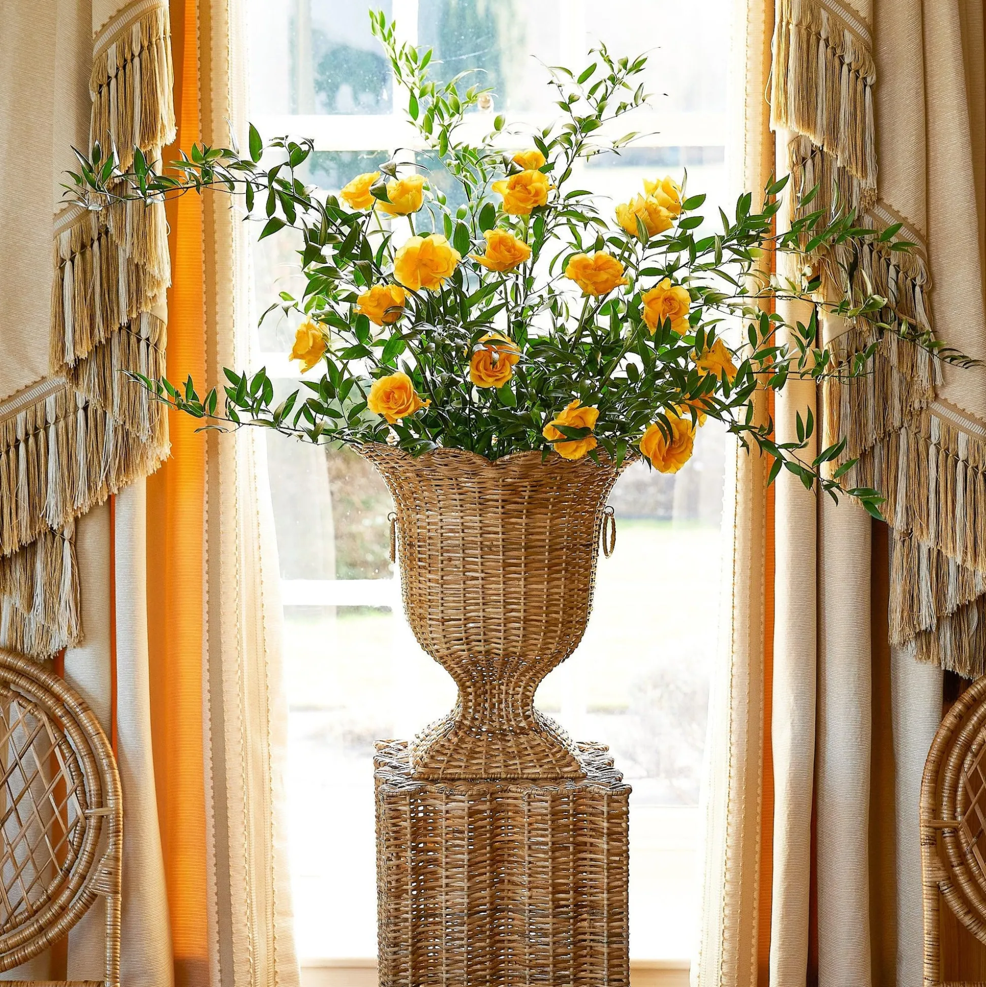 Liliana Scalloped Rattan Urn