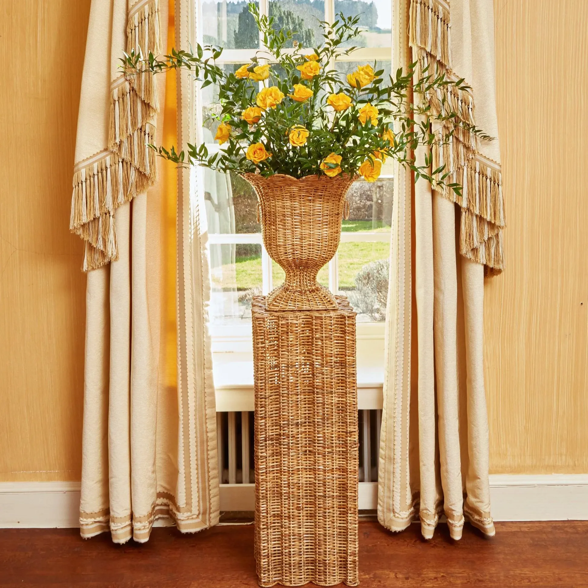 Liliana Scalloped Rattan Urn