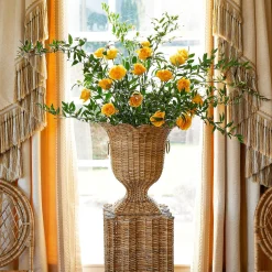Liliana Scalloped Rattan Pedestal And Urn