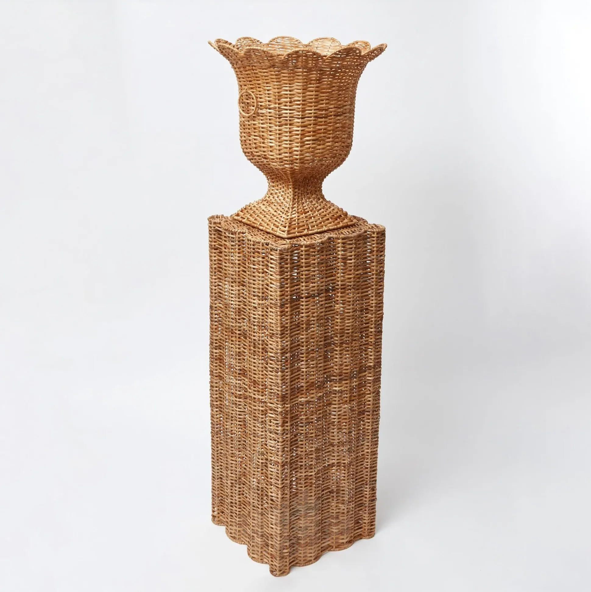 Liliana Scalloped Rattan Pedestal And Urn