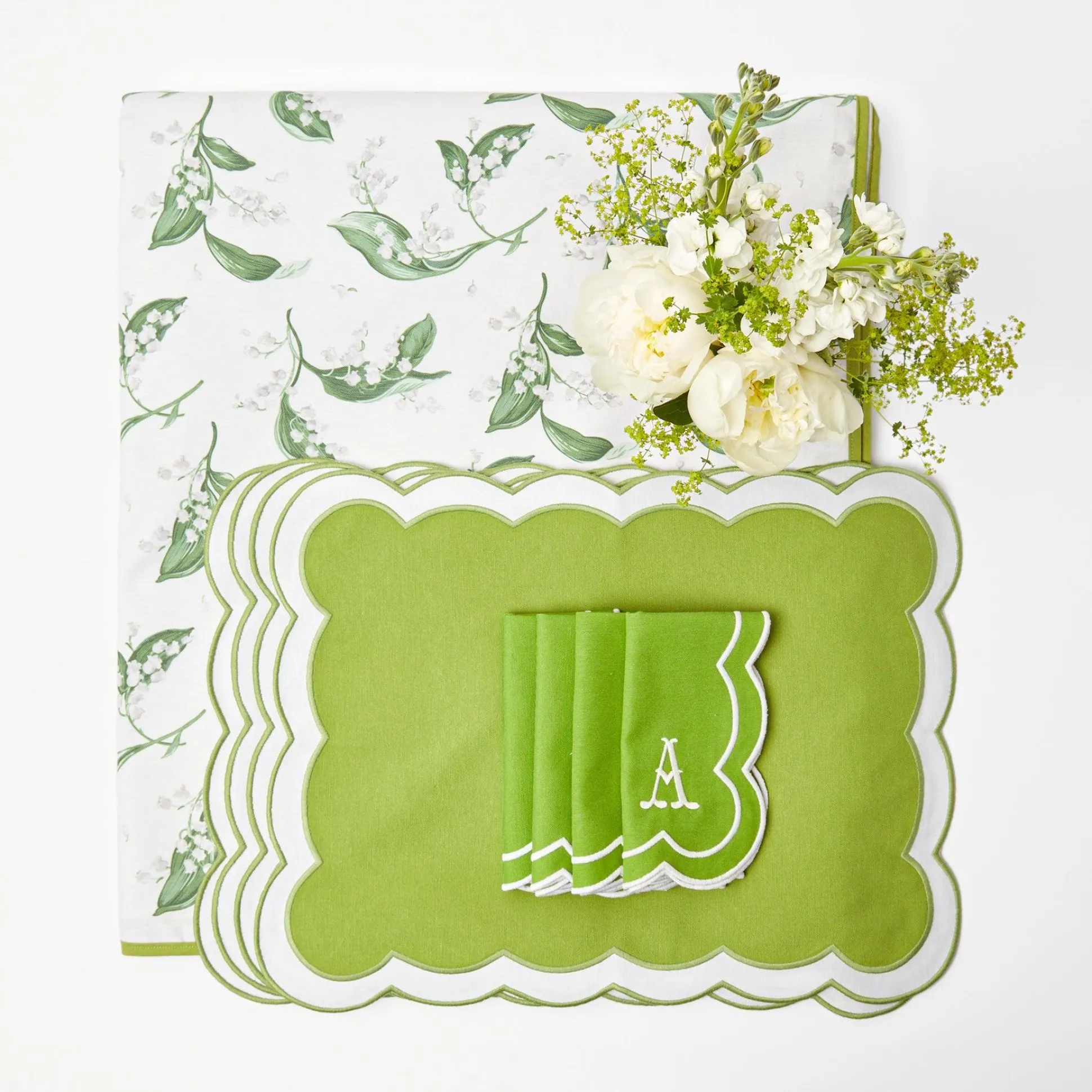 Lily Of The Valley & Serena Green Applique Linen Set