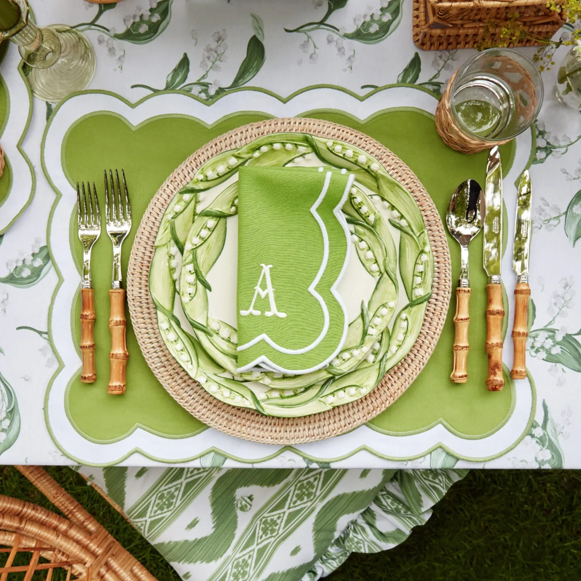 Lily Of The Valley & Serena Green Applique Linen Set