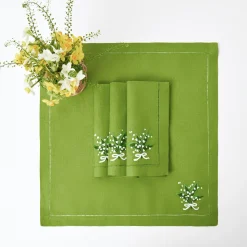 Lily Of The Valley Green Linen Napkins (Set Of 4)