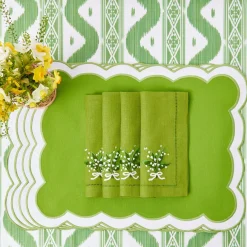 Lily Of The Valley Green Linen Napkins (Set Of 4)