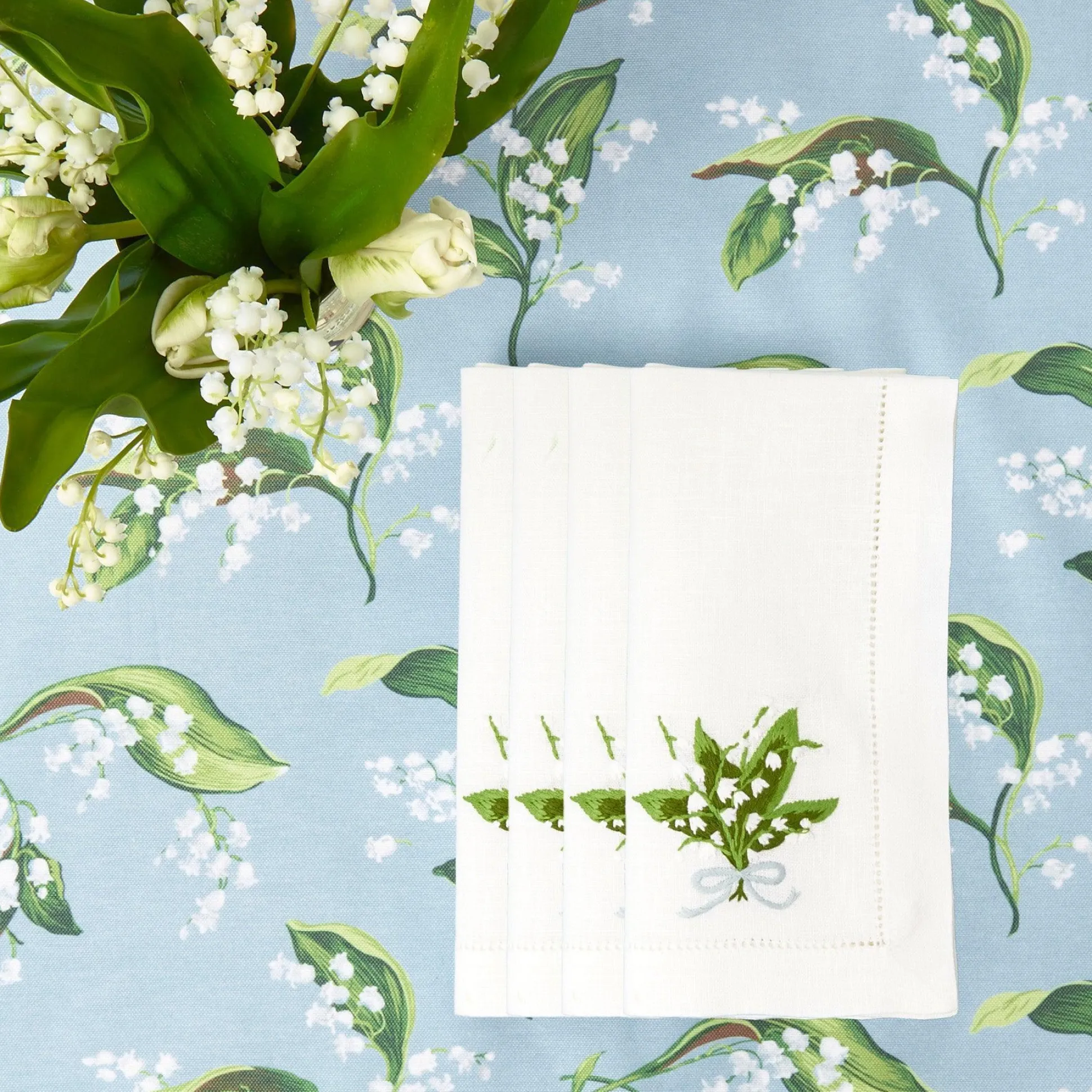 Lily Of The Valley White Linen Napkins (Set Of 4)