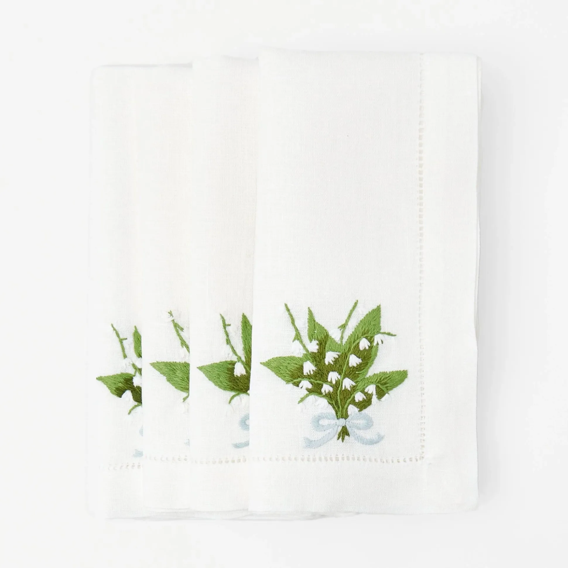 Lily Of The Valley White Linen Napkins (Set Of 4)