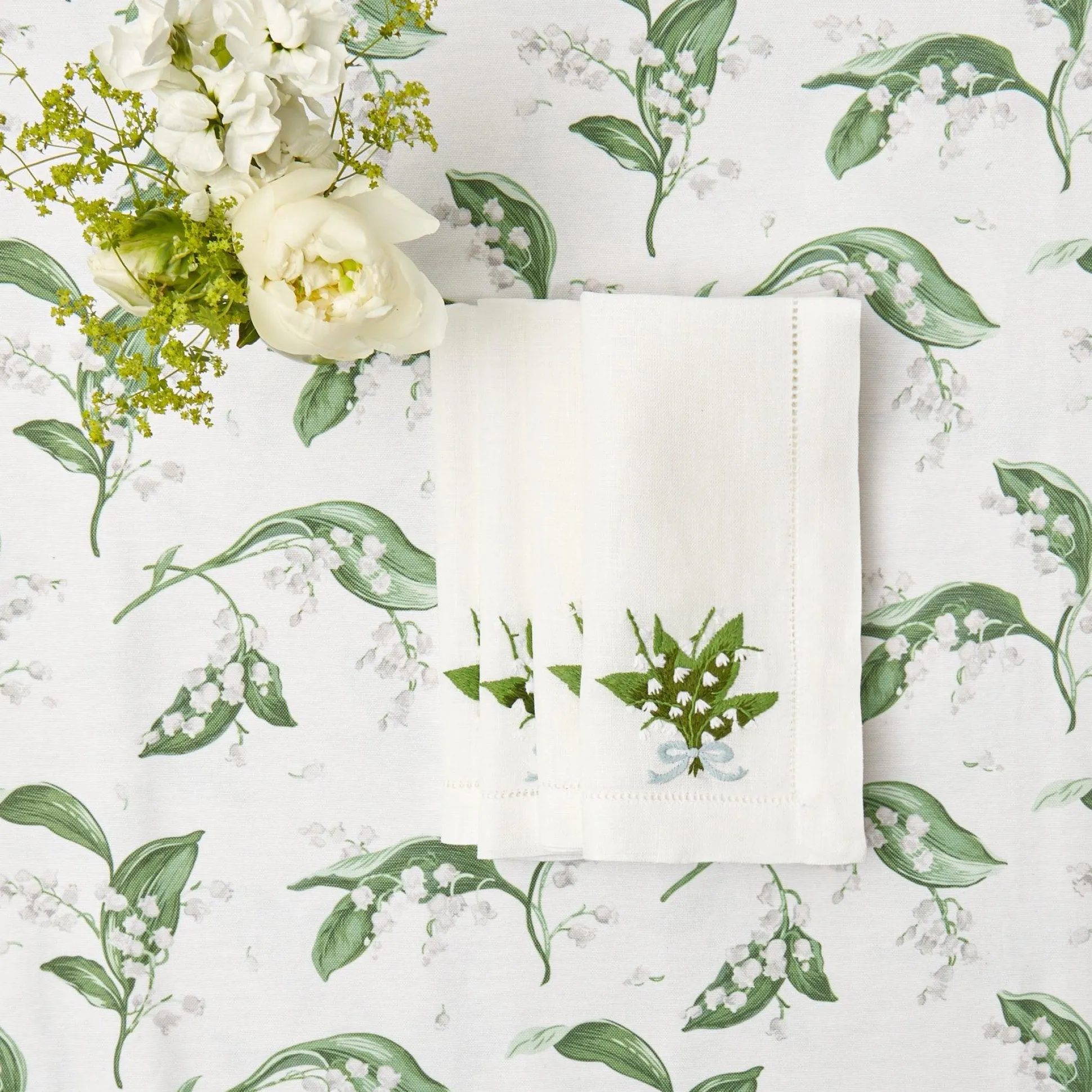 Lily Of The Valley White Linen Napkins (Set Of 4)