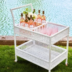 Lorenzo White Rattan Bar Cart
