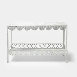 Madeleine White Rattan Scalloped Console Table