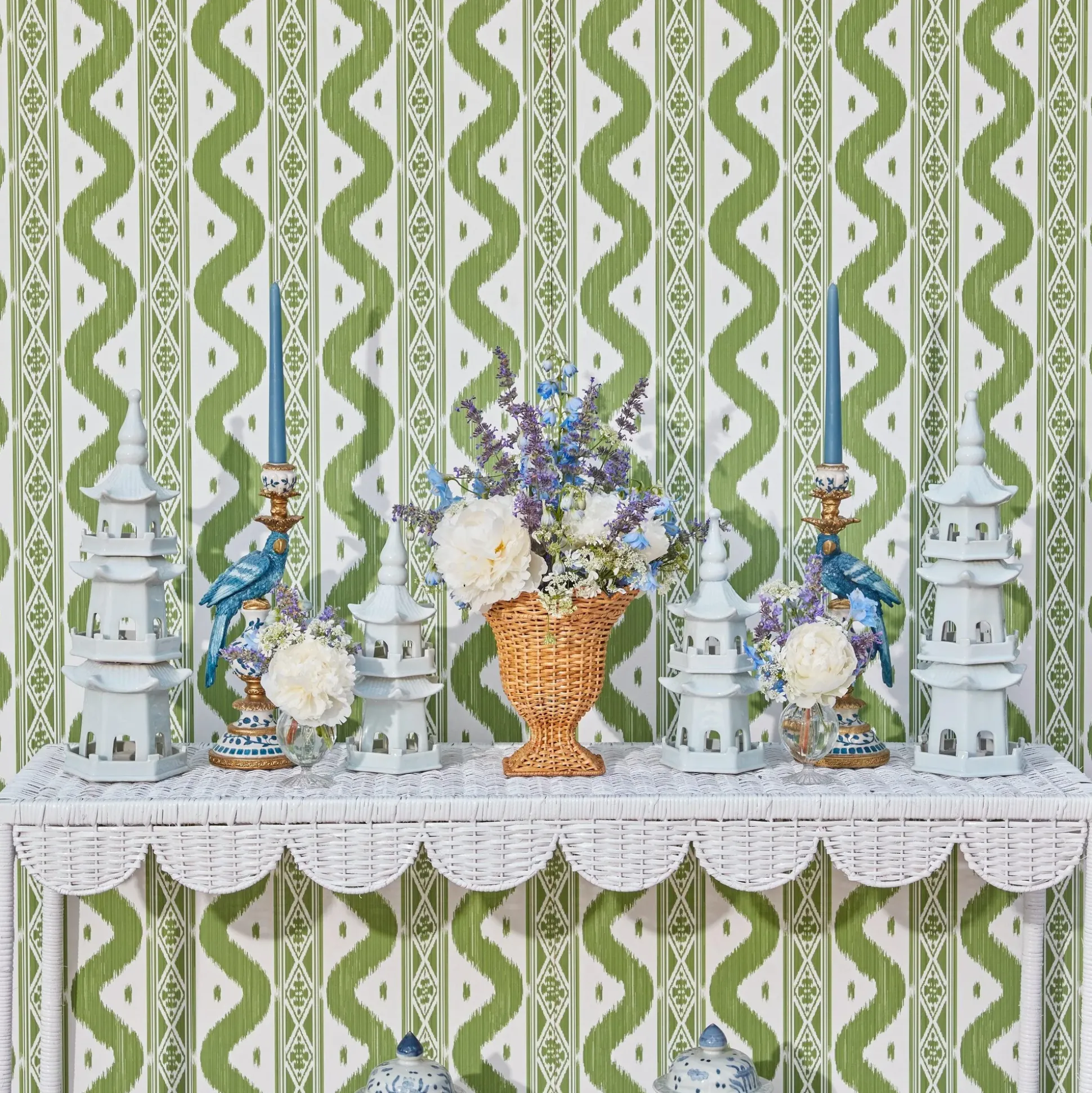 Madeleine White Rattan Scalloped Console Table