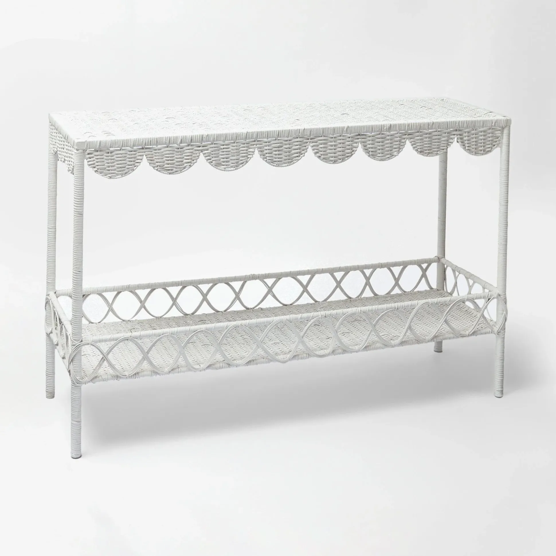 Madeleine White Rattan Scalloped Console Table