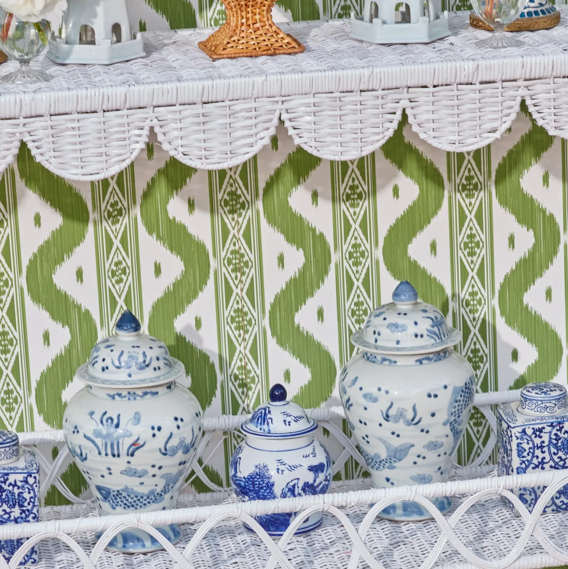 Madeleine White Rattan Scalloped Console Table