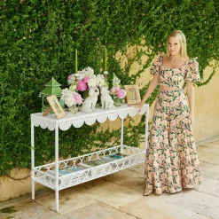 Madeleine White Rattan Scalloped Console Table