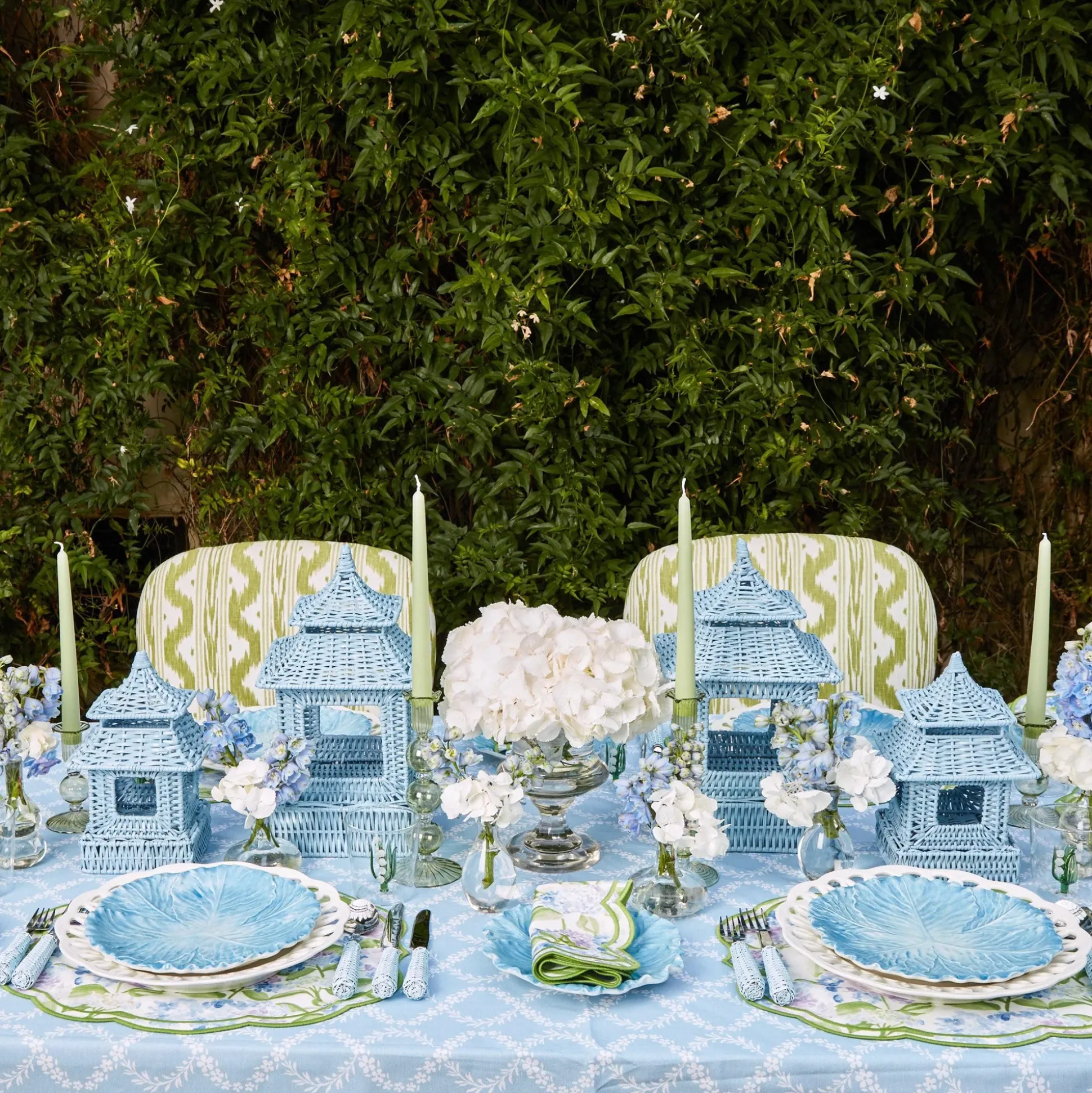 Mini Blue Rattan Pagoda Lanterns (Pair)