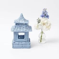 Mini Blue Rattan Pagoda Lanterns (Pair)