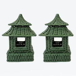 Mini Green Rattan Pagoda Lantern (Pair)