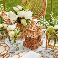 Mini Natural Rattan Pagoda Lanterns (Pair)