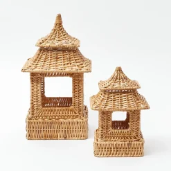 Mini Natural Rattan Pagoda Lanterns (Pair)