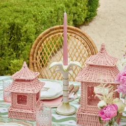 Mini Pink Rattan Pagoda Lanterns (Pair)