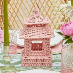 Mini Pink Rattan Pagoda Lanterns (Pair)