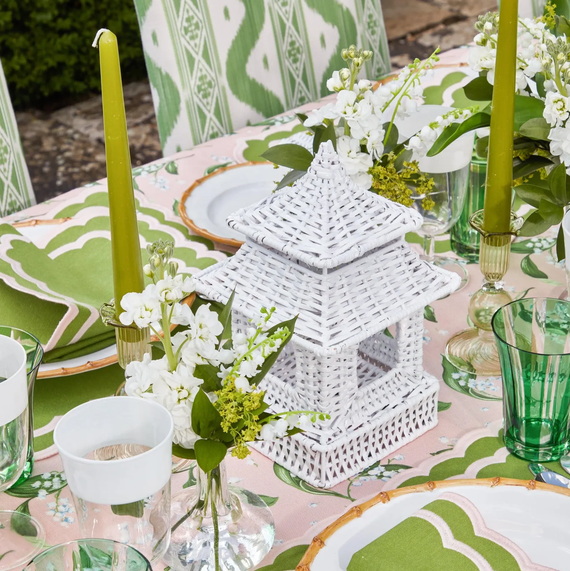 Mini White Rattan Pagoda Lanterns (Pair)