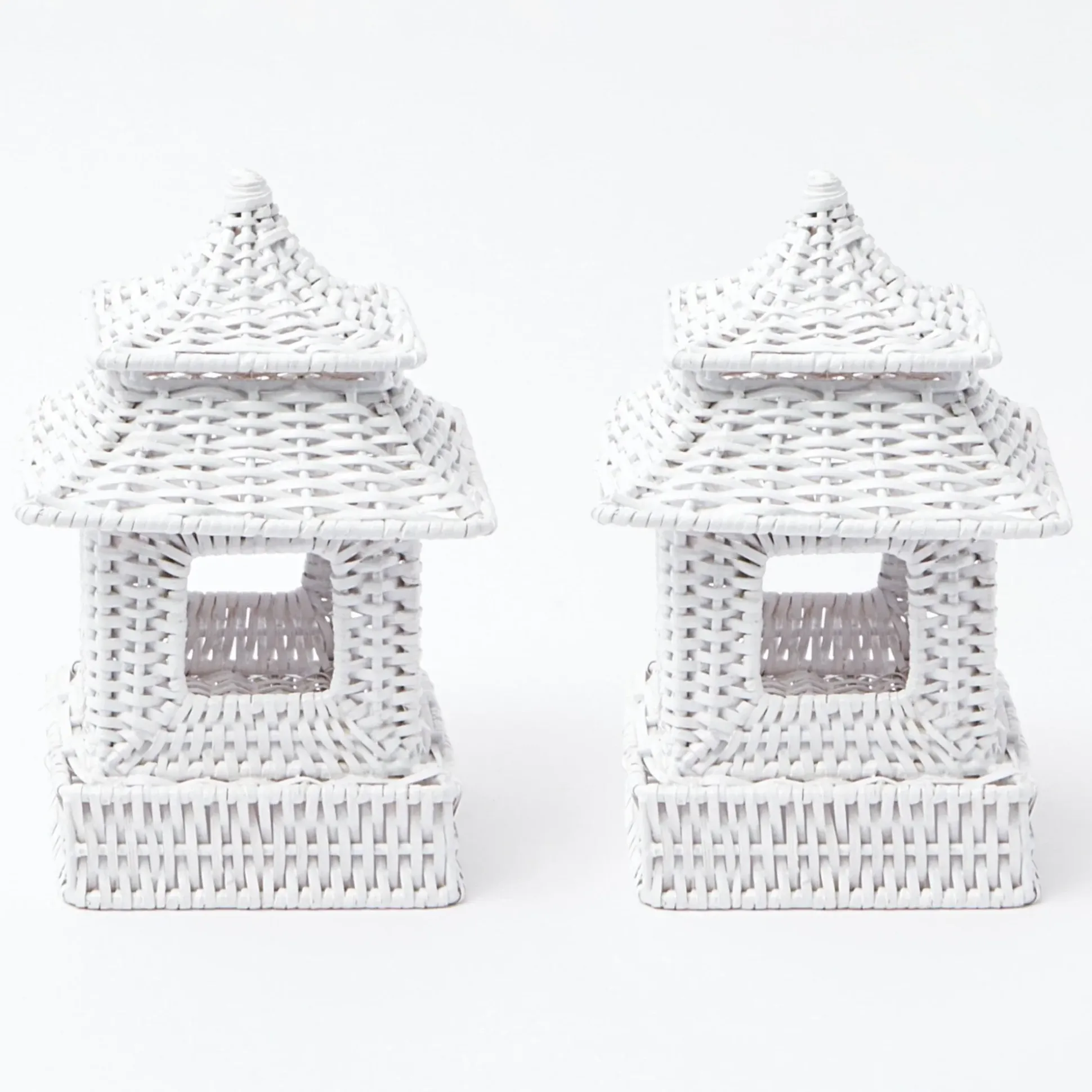 Mini White Rattan Pagoda Lanterns (Pair)