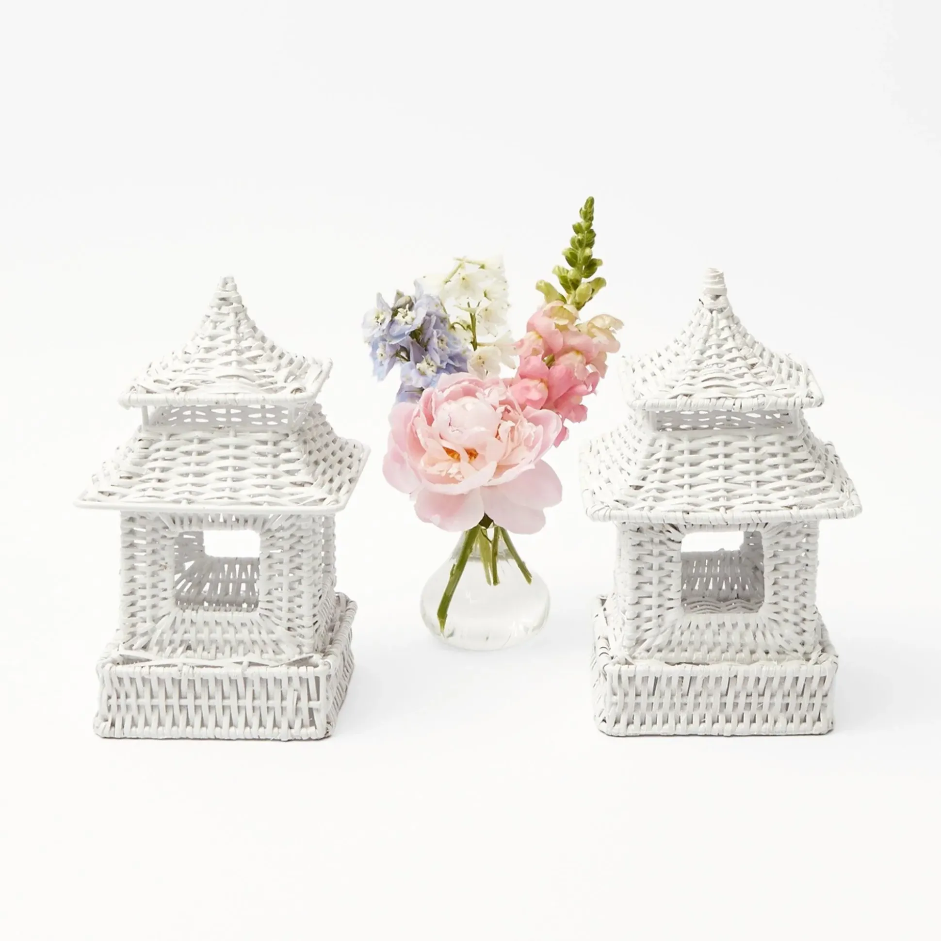 Mini White Rattan Pagoda Lanterns (Pair)