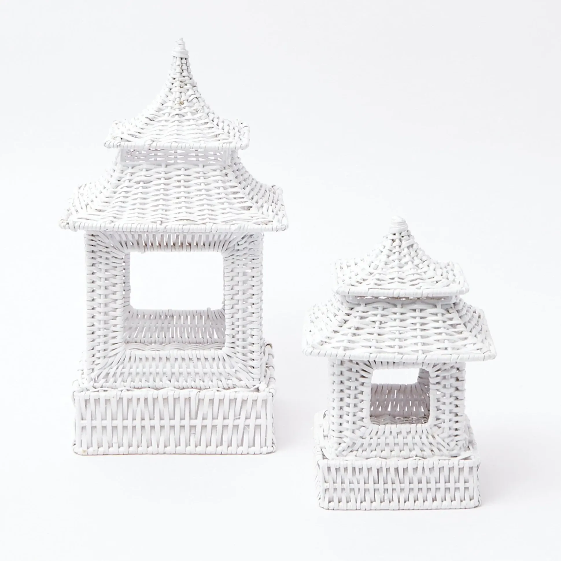 Mini White Rattan Pagoda Lanterns (Pair)