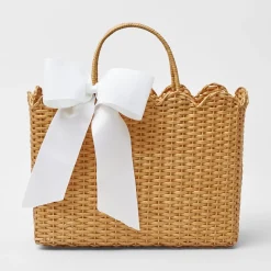 Mrs. Alice Rattan Tote Bag (White Bow)