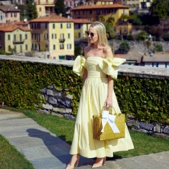 Mrs. Alice Rattan Tote Bag (White Bow)