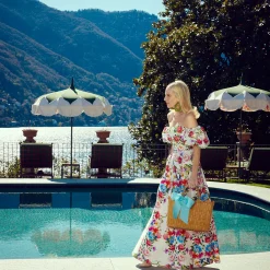 Mrs. Alice Rattan Tote Bag (Blue Bow)