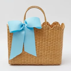 Mrs. Alice Rattan Tote Bag (Blue Bow)
