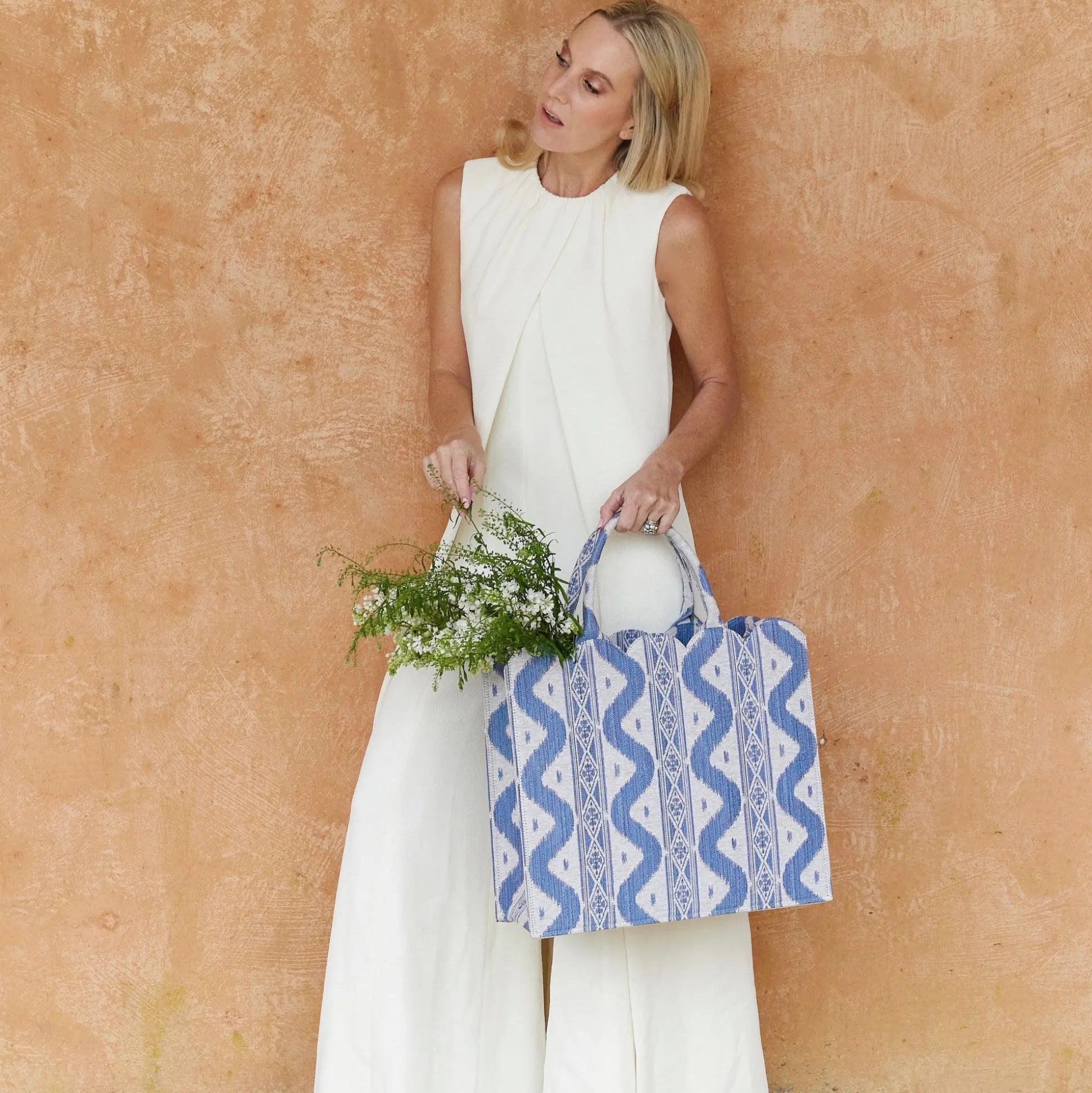 Mrs. Alice Tote Bag (Blue Ikat)