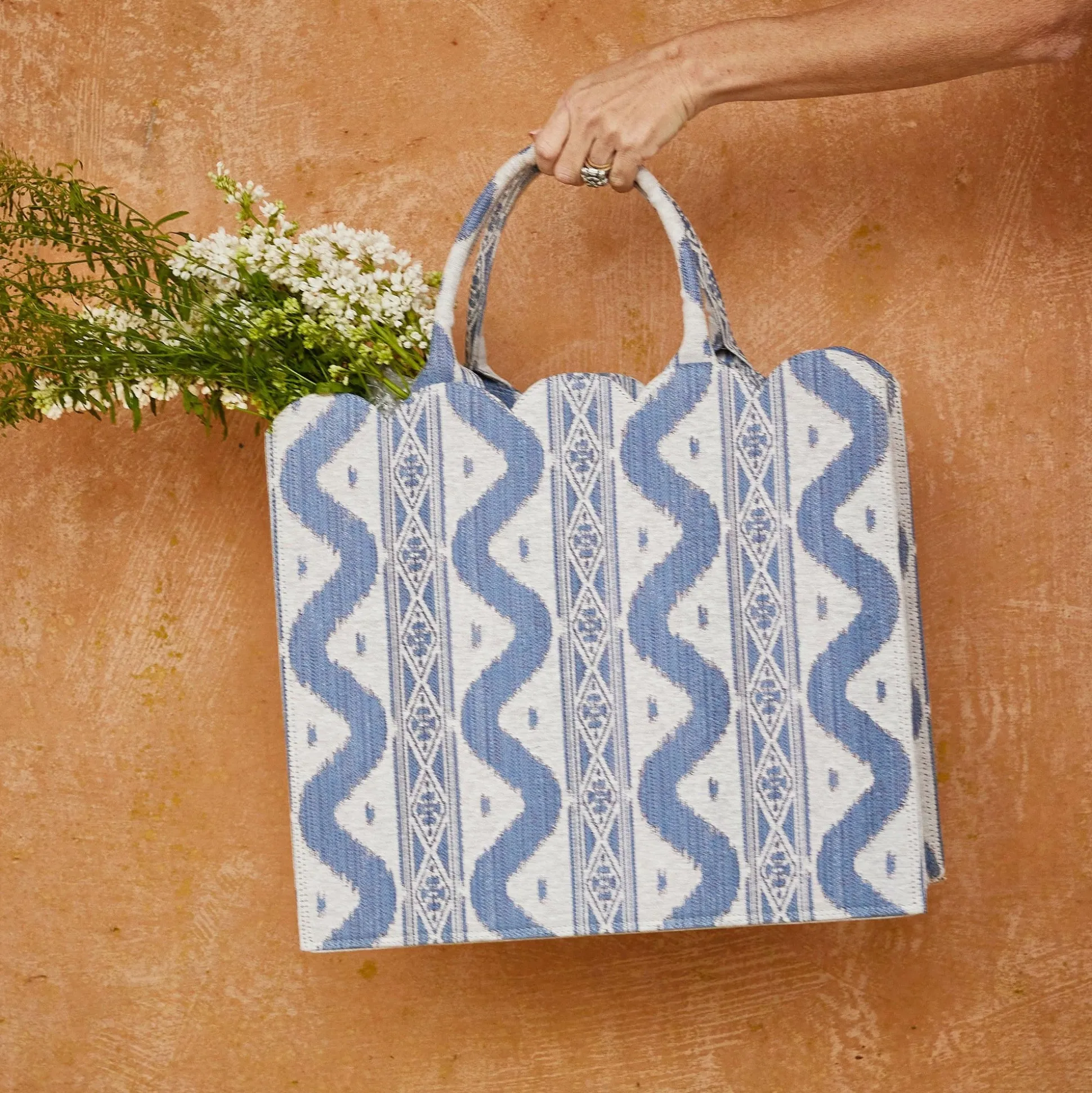 Mrs. Alice Tote Bag (Blue Ikat)
