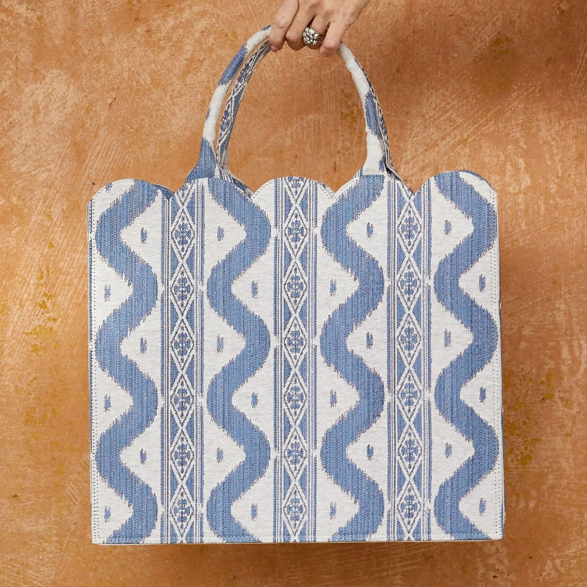 Mrs. Alice Tote Bag (Blue Ikat)