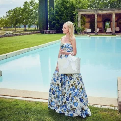 Mrs. Alice White Rattan Tote Bag (White Bow)