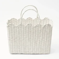 Mrs. Alice White Rattan Tote Bag (Blue Bow)