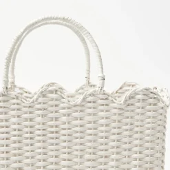 Mrs. Alice White Rattan Tote Bag (White Bow)