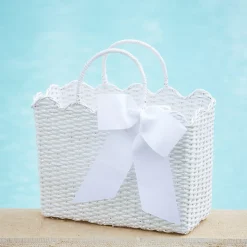 Mrs. Alice White Rattan Tote Bag (White Bow)