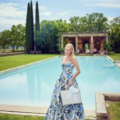 Mrs. Alice White Rattan Tote Bag (Blue Bow)