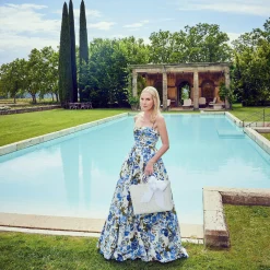 Mrs. Alice White Rattan Tote Bag (Blue Bow)