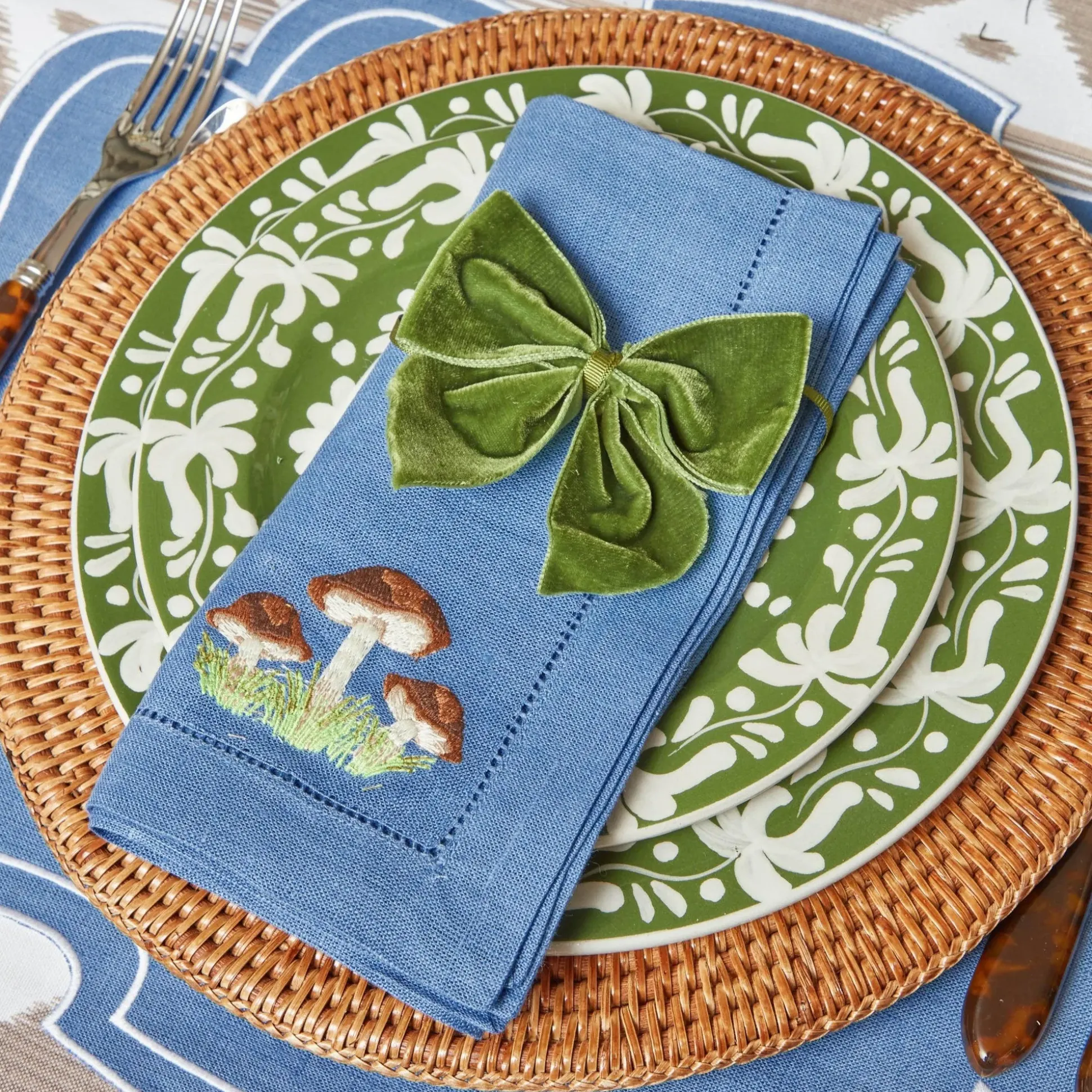 Mushroom Blue Linen Napkins (Set Of 4)
