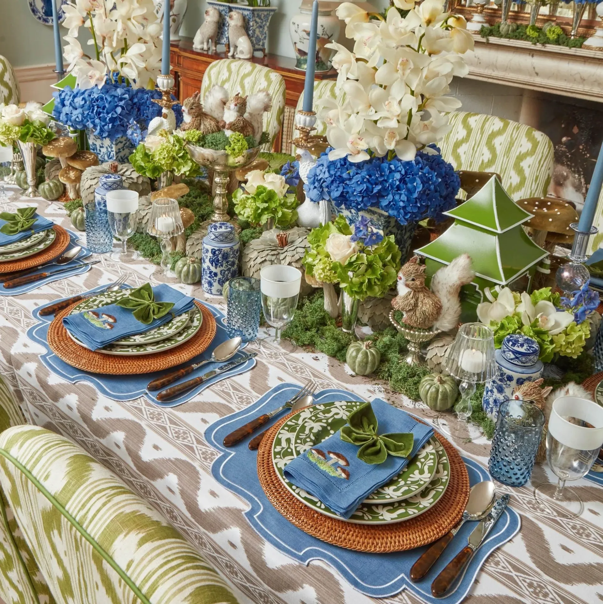 Mushroom Blue Linen Napkins (Set Of 4)