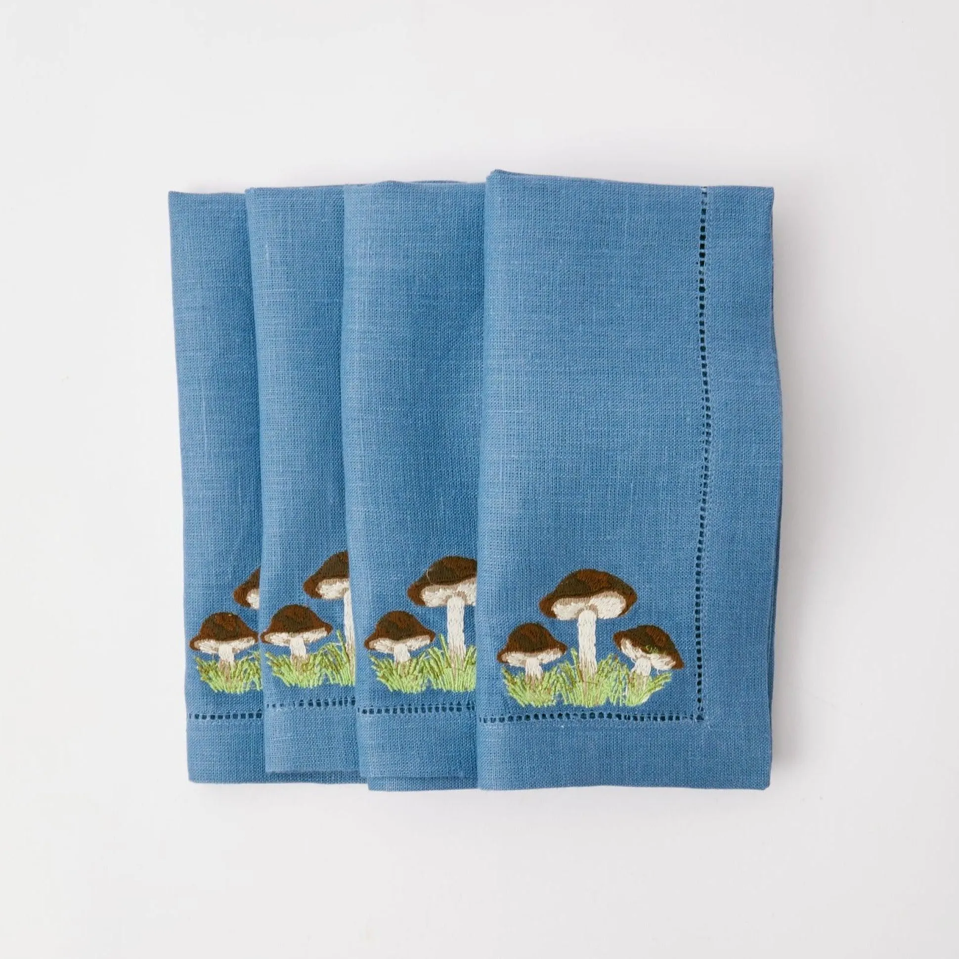 Mushroom Blue Linen Napkins (Set Of 4)
