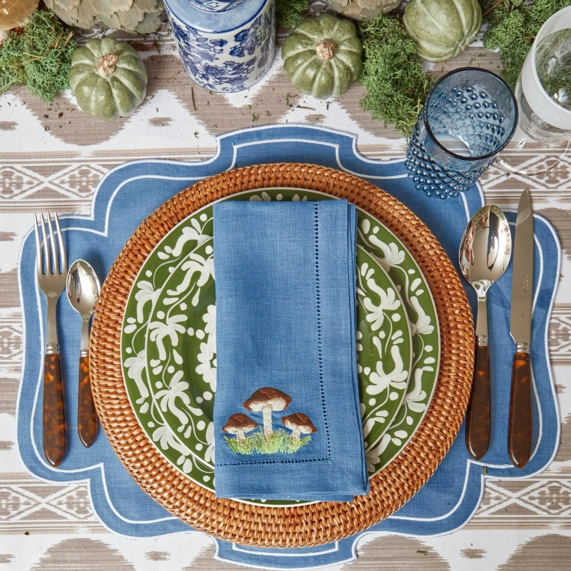 Mushroom Blue Linen Napkins (Set Of 4)