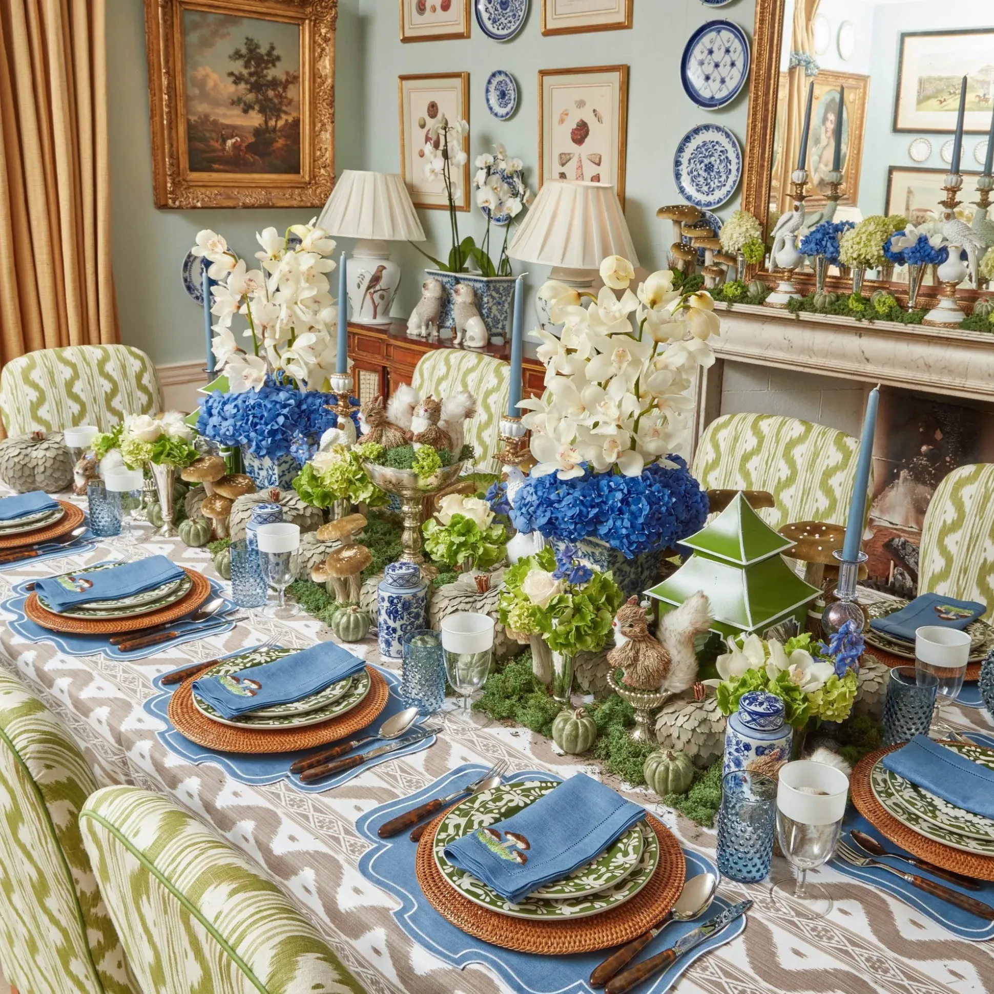 Mushroom Blue Linen Napkins (Set Of 4)