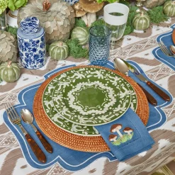 Mushroom Blue Linen Napkins (Set Of 4)