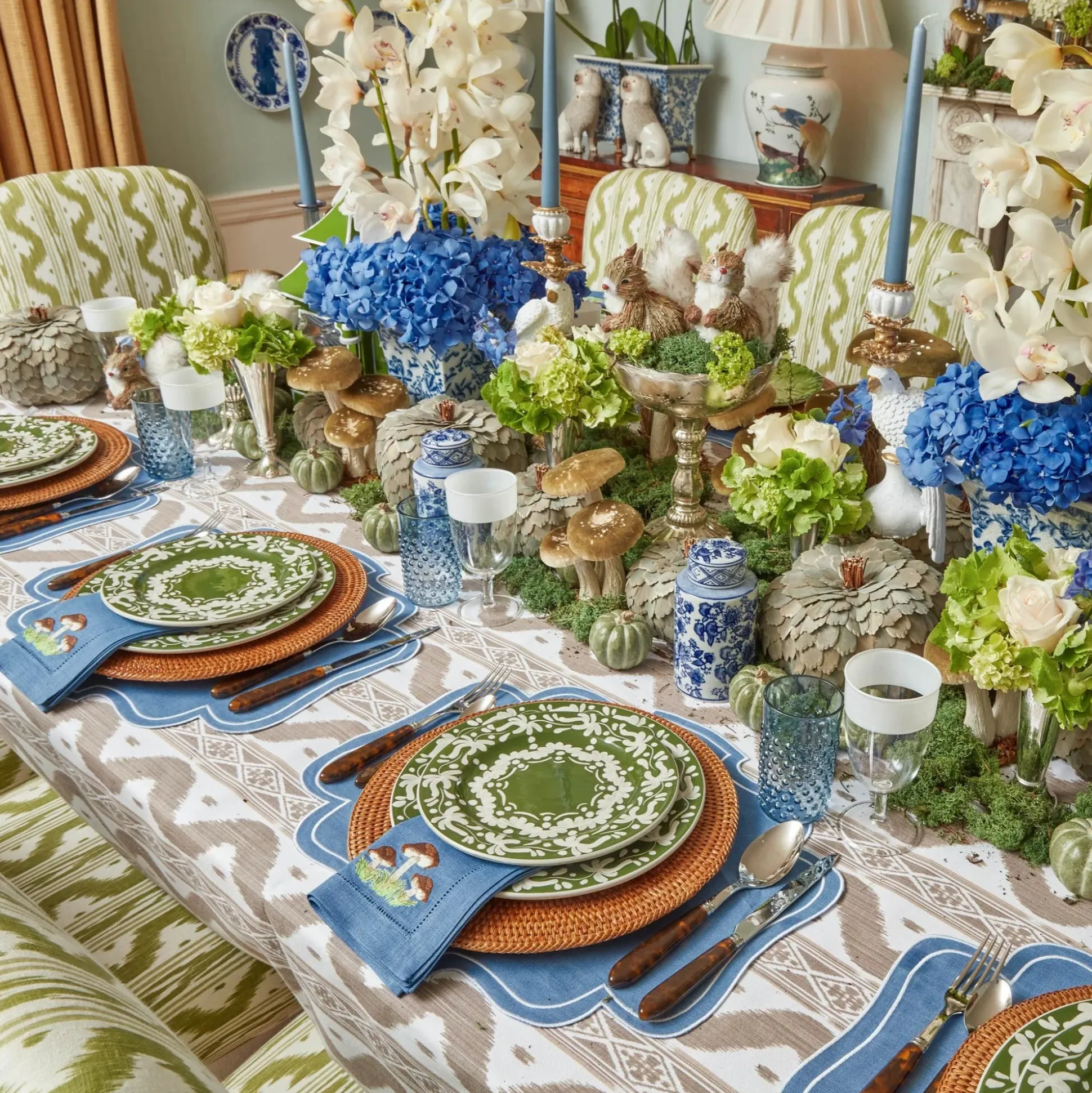 Mushroom Blue Linen Napkins (Set Of 4)